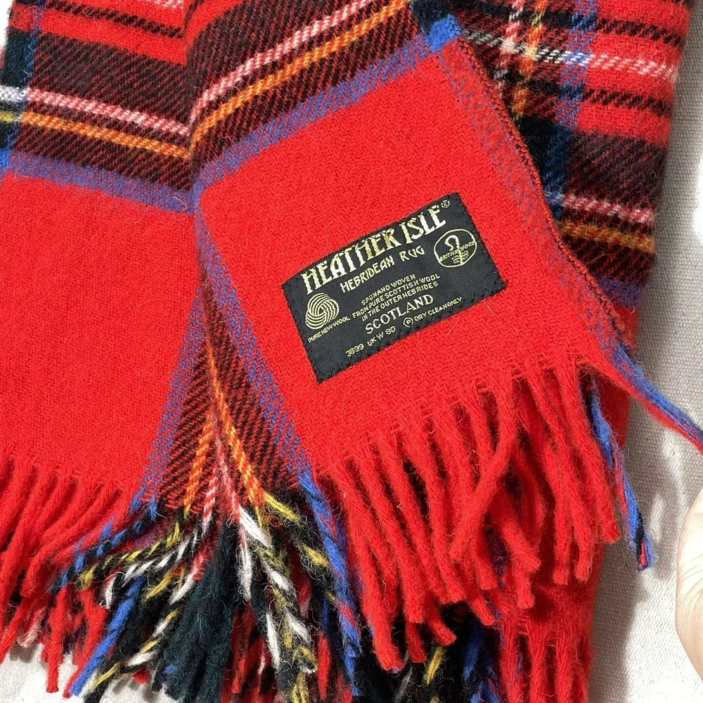Scottish Wool Tartan Blanket Throw Royal Stewart Plaid Heather Isle 56x35